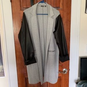 Grey BooHoo Duster with Leather Arms